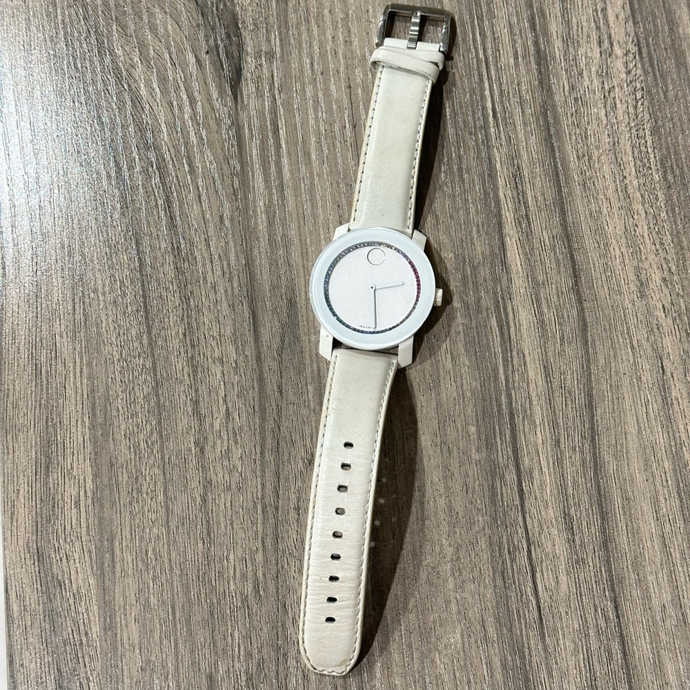 Movado Bold Swiss Quartz White Leather Strap Wristwatch, White Dial, Unisex - Picture 5 of 8